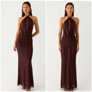 Haylan Sparkle Mesh Maxi Dress - Chocolate